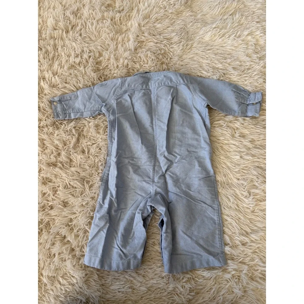 Ralph Lauren Baby Boys Bundle 3 Blue Hooded‎ Romper & Chambray Button Up Set 9M